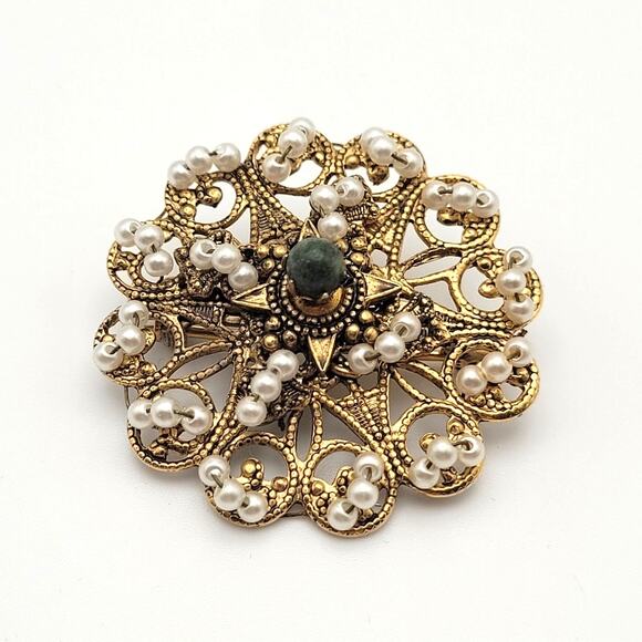 Vintage Brooch with Faux Pearl 1.5" - Picture 1 of 4